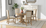 5-Piece Dining Set Extendable Round Table and 4 Upholstered Chairs