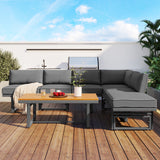 3-Piece Multi-Functional Outdoor Sectional Sofa Set with Height-adjustable Seating and Coffee Table for Patio, Garden and Backyard (Grey)