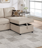 Pull Out Beige Dorris Fabric Convertible Sectional Sofa Bed Couch Storage Chaise Cup Holders