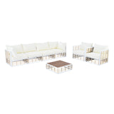 7-Piece Metal Patio Sectional Sofa Set, All-Weather Garden Conversational Furniture Set with Thick Cushions and Coffee Table for Indoor Outdoor, White