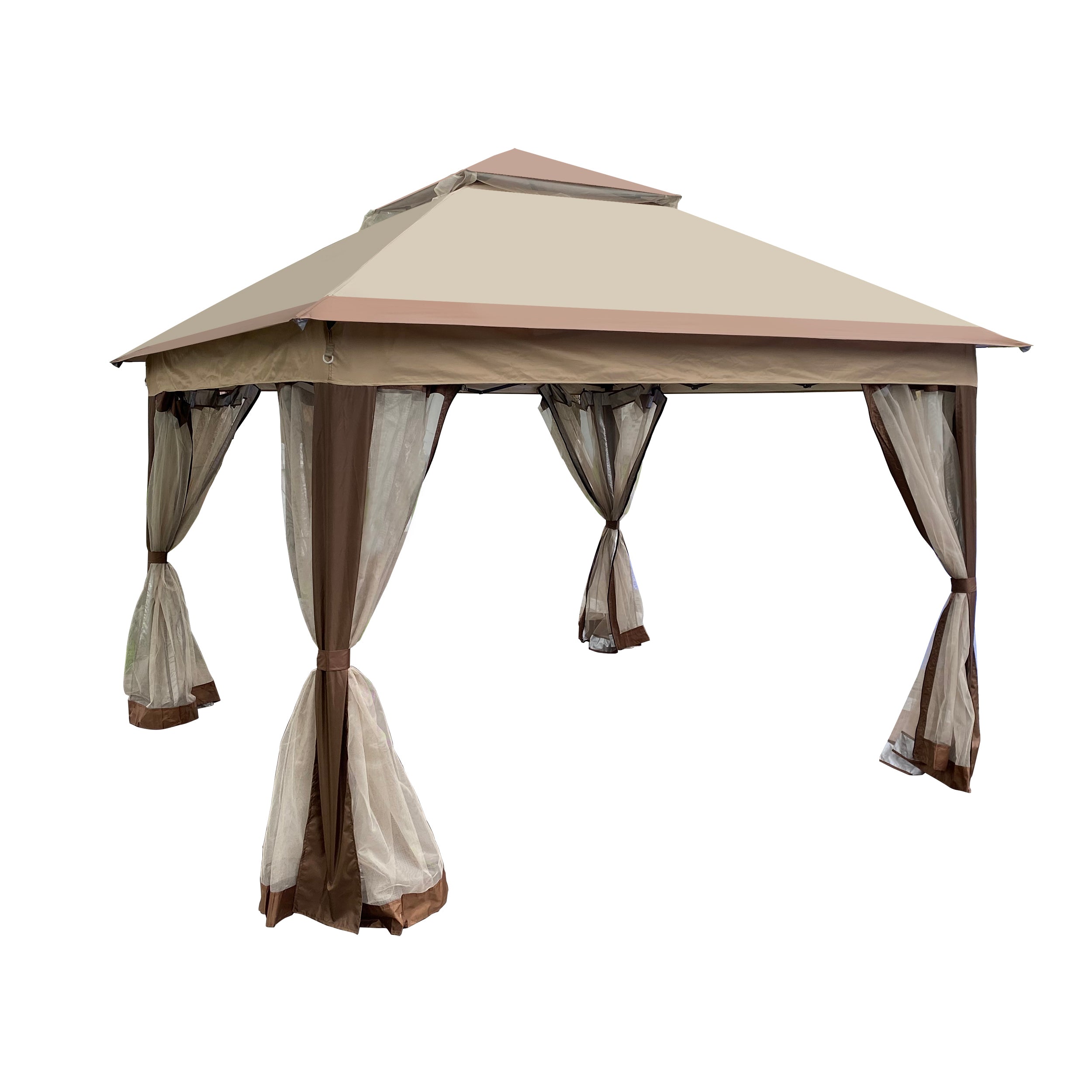 Coffee Outdoor 11' x 11' Pop Up Gazebo Canopy With Removable Zipper Netting