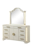 Queen 5 Pc Unique LED Bedroom Set made with Wood in Beige
