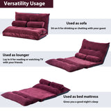 Burgundy Sofa Adjustable Folding Futon with 2 Pillows