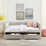 Beige Upholstered Twin Size Daybed with Two Drawers
