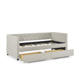 Beige Upholstered Twin Size Daybed with Two Drawers