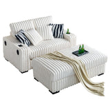 Square Arm Loveseat With Ottoman, Cup Holder, Bluetooth Speaker,Wireless Charger,USB Ports
