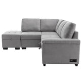 Gray Sleeper Sectional Sofa L-Shape Corner Couch
