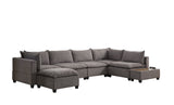Light Gray Fabric 7Pc Modular Sectional Sofa Chaise with USB Storage Console Table