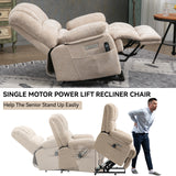 High Back Large Size Beige Chenille Power Lift Recliner Chair with 8-Point Vibration Massage and Lumbar