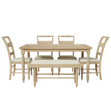 6-peice Dining Set with Turned Legs, Kitchen Table Set with Upholstered Dining Chairs