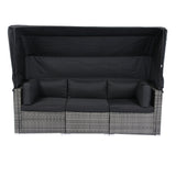 7-Piece Patio Furniture Set w/Retractable Canopy Wicker Rattan Sectional Sofa Set Patio Furniture with Washable Cushions for Lawn, Garden, Backyard, Poolside  Grey wicker + Black Cushion