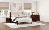 Queen 4 Piece Bedroom Set Mid Century Modern  Platform Bed with Two Nightstands and Dresser