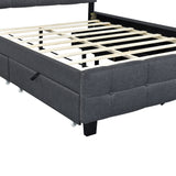 Queen Size Upholstered Platform Bed with LED Frame and 4 Drawers, Linen Fabric