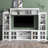 Minimalism Style Entertainment Wall Unit with Bridge, Modern TV Console Table for TVs Up to 70", Multifunctional TV Stand with Tempered Glass Door