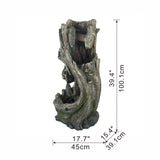 Grey Indoor Outdoor Tree Trunk Fountain, Polyresin Rusitic Floor Standing Waterfall Fountain with Light, Natural Water Feature for Garden Lawn Porch Yard