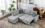 Gray Sleeper Sectional Sofa L-Shape Corner Couch