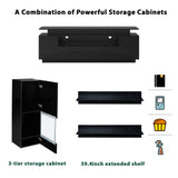 Black Stylish Functional TV stand, 5 Pieces Floating TV Stand Set, High Gloss Wall Mounted Entertainment Center with 16-color LED Light Strips for 75+ inch TV, Black