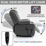 Grey faux Leatheraire Power Lift Recliner Chair with 8-Point Vibration Massage and Lumbar Heating, Stainless steel Cup Holders
