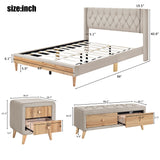 Queen 4-Piece Bedroom Set Platform Bed with Two Nightstands and Storage Bench