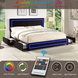 King Upholstered Eastern King Platform Bed with LED Lights and Storage Bed with 4 Drawers