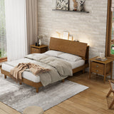 Queen 3 Piece Bedroom Set Mid Century Platform Bed with Bookshelf