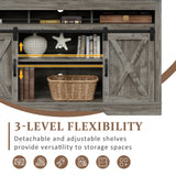 3 Level Adjustable Shelves Barn Door Light Gray Wood Tv Stand