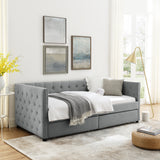 Grey Upholstered Twin Size Daybed with Two Drawers