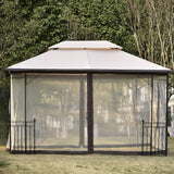 Iron Patio Khaki Outdoor Gazebo, Double Roof Soft Canopy