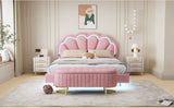Queen Size Upholstered LED Platform Bed with Storage Ottoman-Velvet