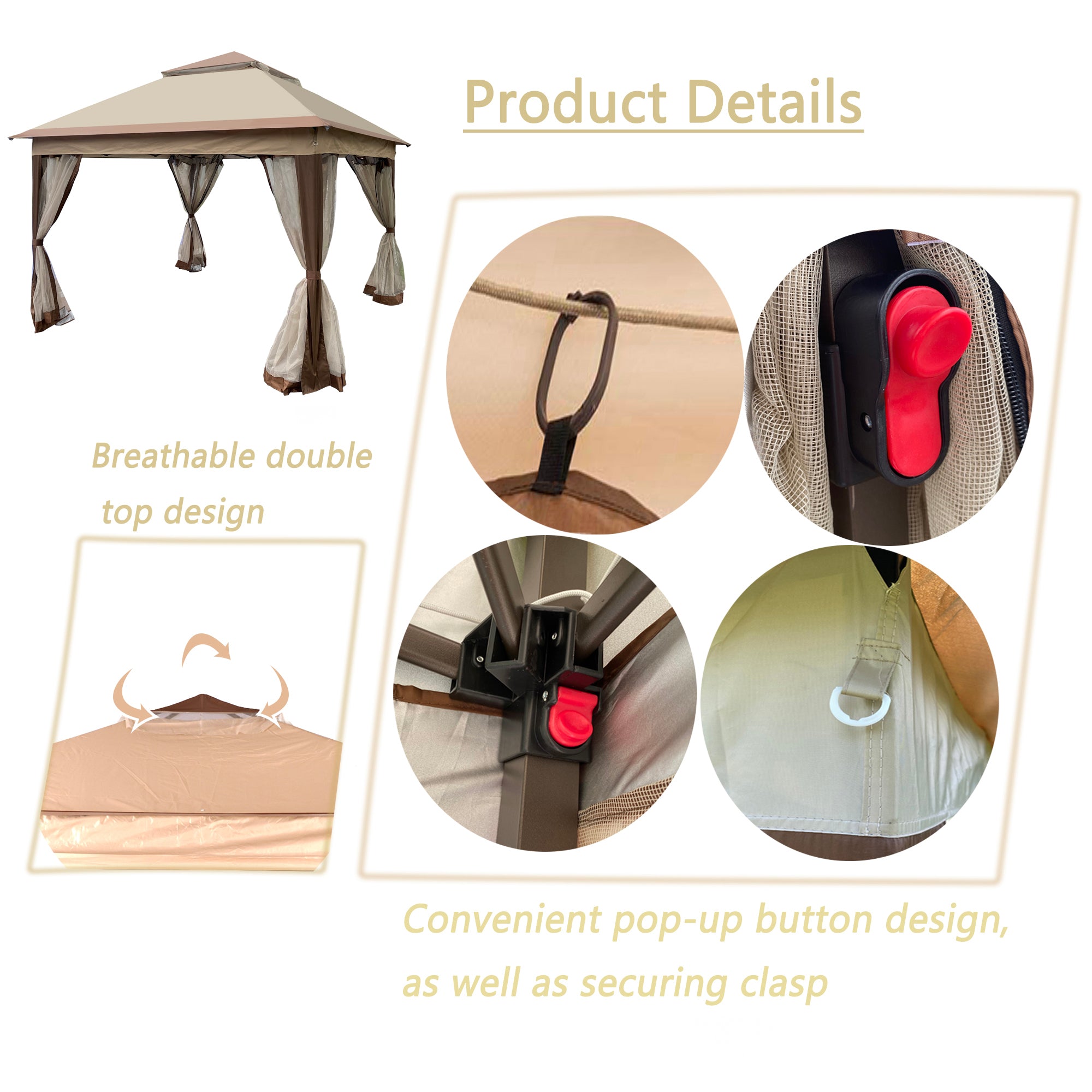 Coffee Outdoor 11' x 11' Pop Up Gazebo Canopy With Removable Zipper Netting