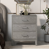 Modern Concise Style Gray Wood Grain Three-Drawer Nightstand