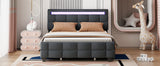 Queen Size Upholstered Platform Bed with LED Frame and 4 Drawers, Linen Fabric