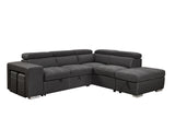 Grey Sectional Sofa with Adjustable Headrest, Sleeper Sectional Pull Out Couch