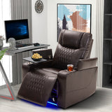 Recliner with USB Charging Port and Hidden Arm Storage 2 Cup Holders Design and 360° Swivel Tray