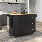 Rolling Mobile Kitchen Island with Solid Wood Top