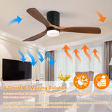 Low Profile Ceiling Fan With Lights 3 Carved Wood Fan Blade Noiseless Reversible Motor Remote Control With Light
