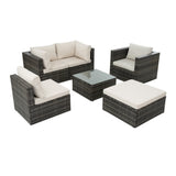 Patio Furniture, Outdoor Furniture, Seasonal PE Wicker Furniture, 6 Set Wicker Furniture With Tempered Glass Coffee Table