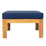 Outdoor Backyard Patio Wood 5-Piece Sectional Sofa Seating Group Set with Cushions, Natural Finish+ Blue Cushions