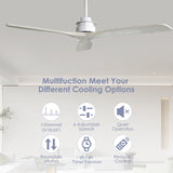 60 Inch Ceiling Fan With 6 Speed Remote Control Silver 3 Solid Wood Blade Reversible DC Motor For Living Room