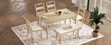 6-peice Dining Set with Turned Legs, Kitchen Table Set with Upholstered Dining Chairs