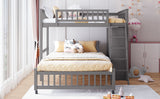 Wooden Twin Over Full Bunk Bed With Six Drawers