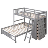 Wooden Twin Over Full Bunk Bed With Six Drawers