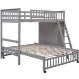Wooden Twin Over Full Bunk Bed With Six Drawers
