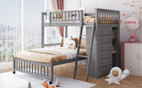 Wooden Twin Over Full Bunk Bed With Six Drawers