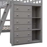 Wooden Twin Over Full Bunk Bed With Six Drawers
