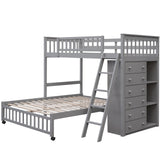 Wooden Twin Over Full Bunk Bed With Six Drawers