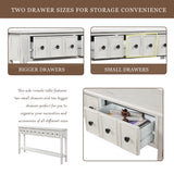 TREXM Rustic Entryway Console Table, 60" Long with two Different Size Drawers and Bottom Shelf for Storage (Antique White)
