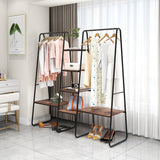 Metal Clothing Rack Garment ,Clothing Rack with 6 Shelves, 4 -Tiers Wood Shelves Heavy Duty Clothes Rack  for Hanging Clothes,Standing Coat Rack,Bedroom Clothes Storage and Organizer,Black