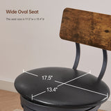 Oval Stool Swivel Bar Stool, Tall Bar Stool With Backrest, Industrial, Thick Iron Frame Footrest, 29.5" High.（Rustic Brown，17.5’’w x 13.4’’d x 40.5’’h）