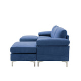 RELAX LOUNGE Convertible Sectional Sofa Navy Blue Fabric